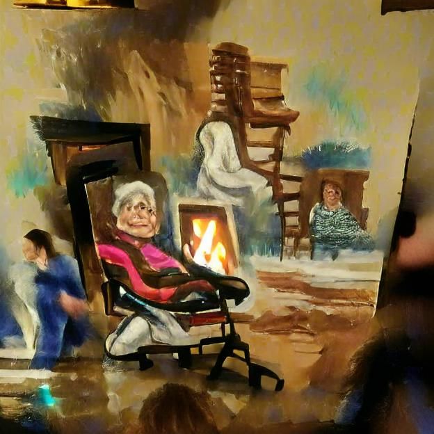 Grandma by a Fire Place