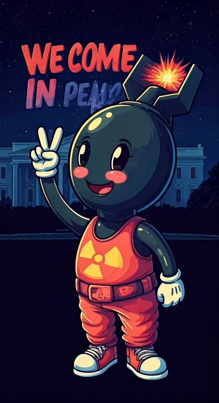 Chibi Nuclear Bomb Character Holding Peace Sign in Front of ...