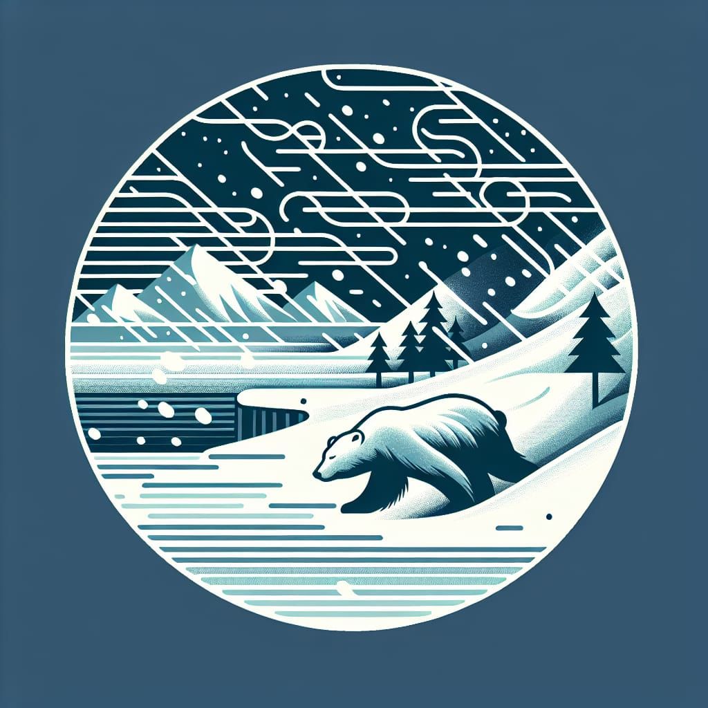 pure white on pure white, modern art, A Polar Bear in a Snow...