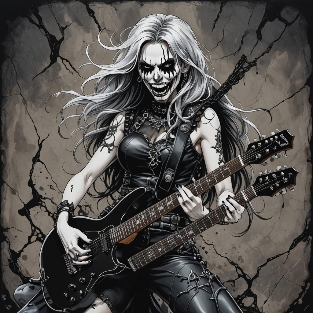 Metalhead Pinup Girl with Black Metal Guitar