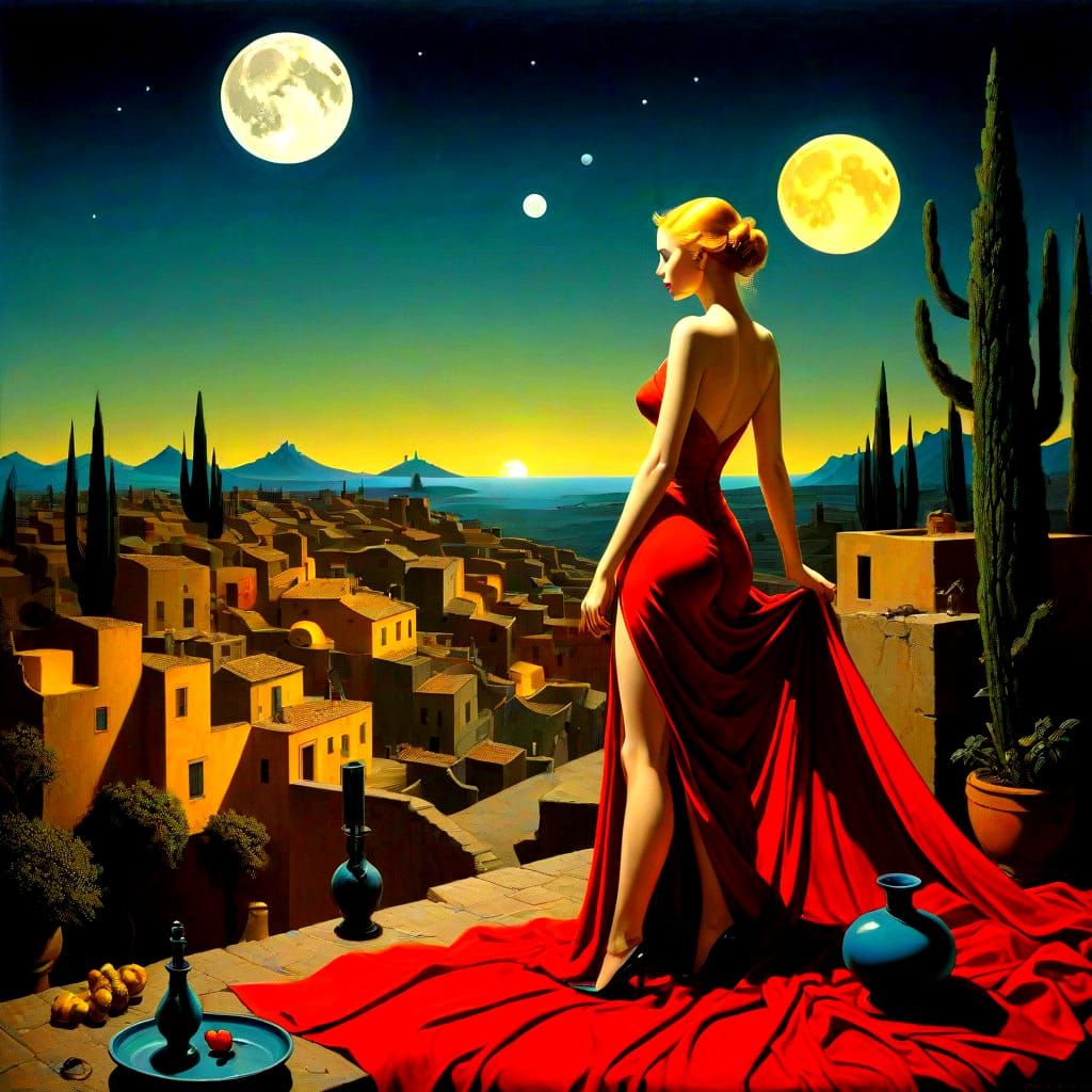 Surreal Golden Moonlit Scene in High Contrast