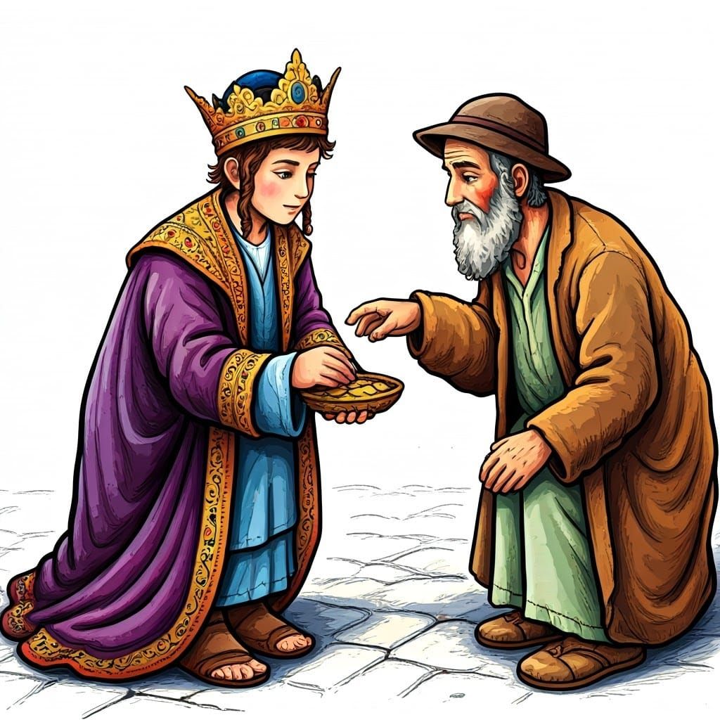 Orthodox Jewish Boy Gives Alms in Vibrant Folk Art Style