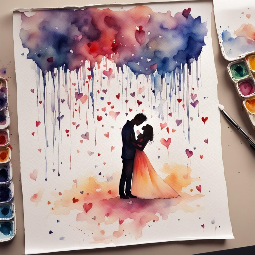 A beautiful watercolor art piece of falling in love  by @AbbyBarr132
