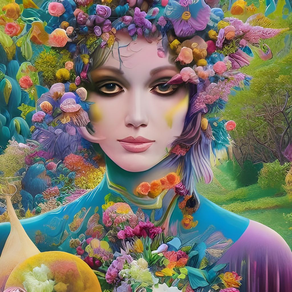 Woman in Flowers sd1.5 enhanced - AI Generated Artwork - NightCafe Creator