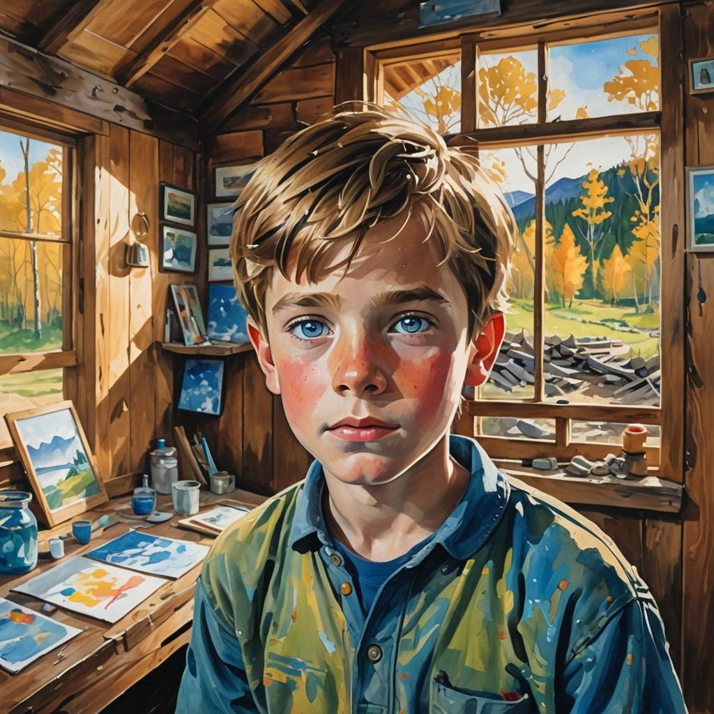 Boy with Hopeful Eyes: An Impressionist Gouache Painting