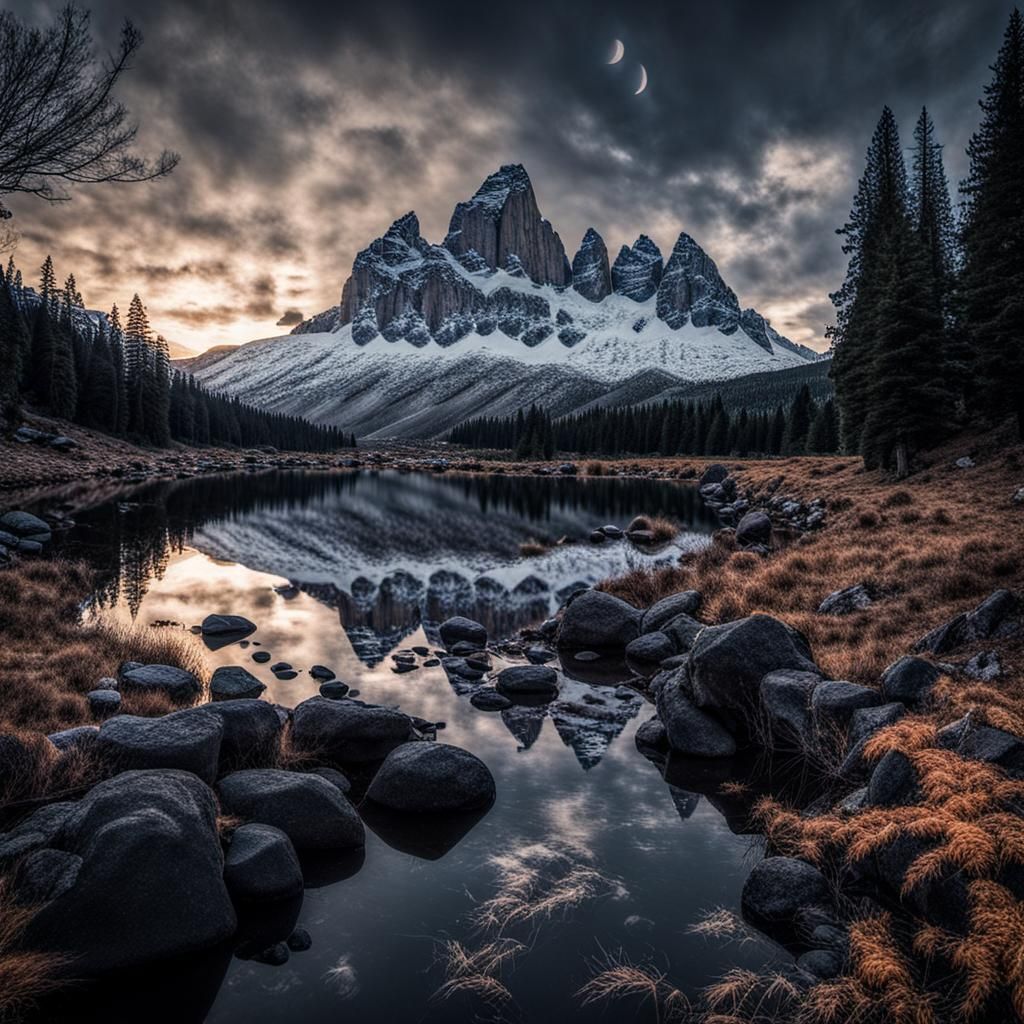 Fantasy Landscape with Dragon and Wizard Castle