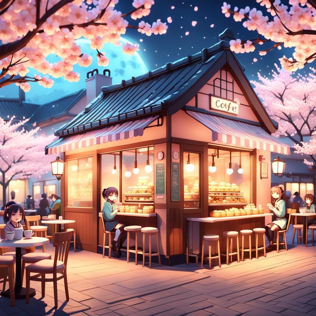 Cozy Cafe at Night in Anime-Inspired 3D Art