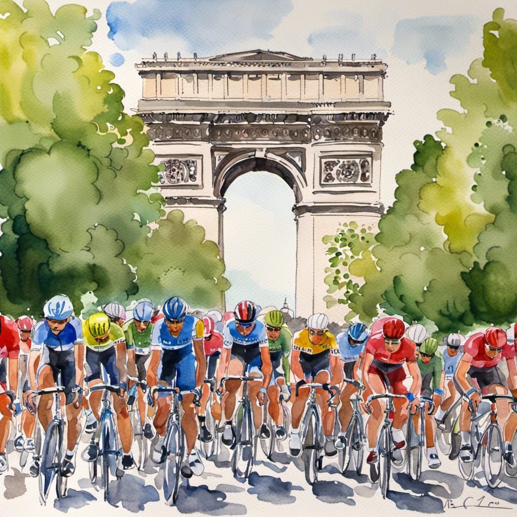 Tour de France peloton racing by the Arc de Triomphe - 2 - AI Generated ...