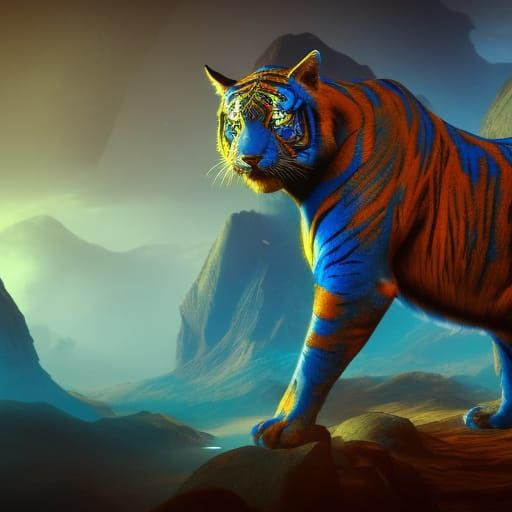 blue tiger on fire - AI Generated Artwork - NightCafe Creator