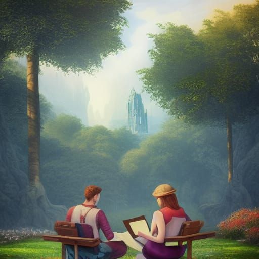 couple reading books in a park