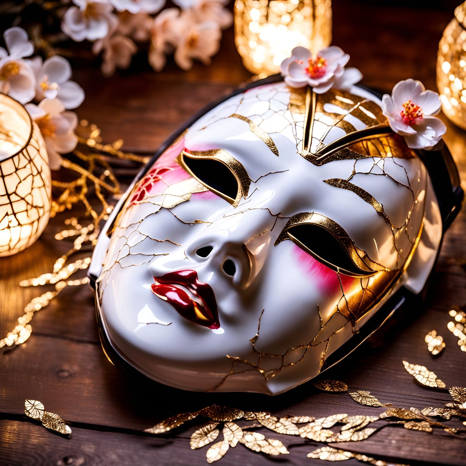 Beauty in Imperfection: Cracked Porcelain Mask Repaired with Kintsugi  by @Ria Hagane