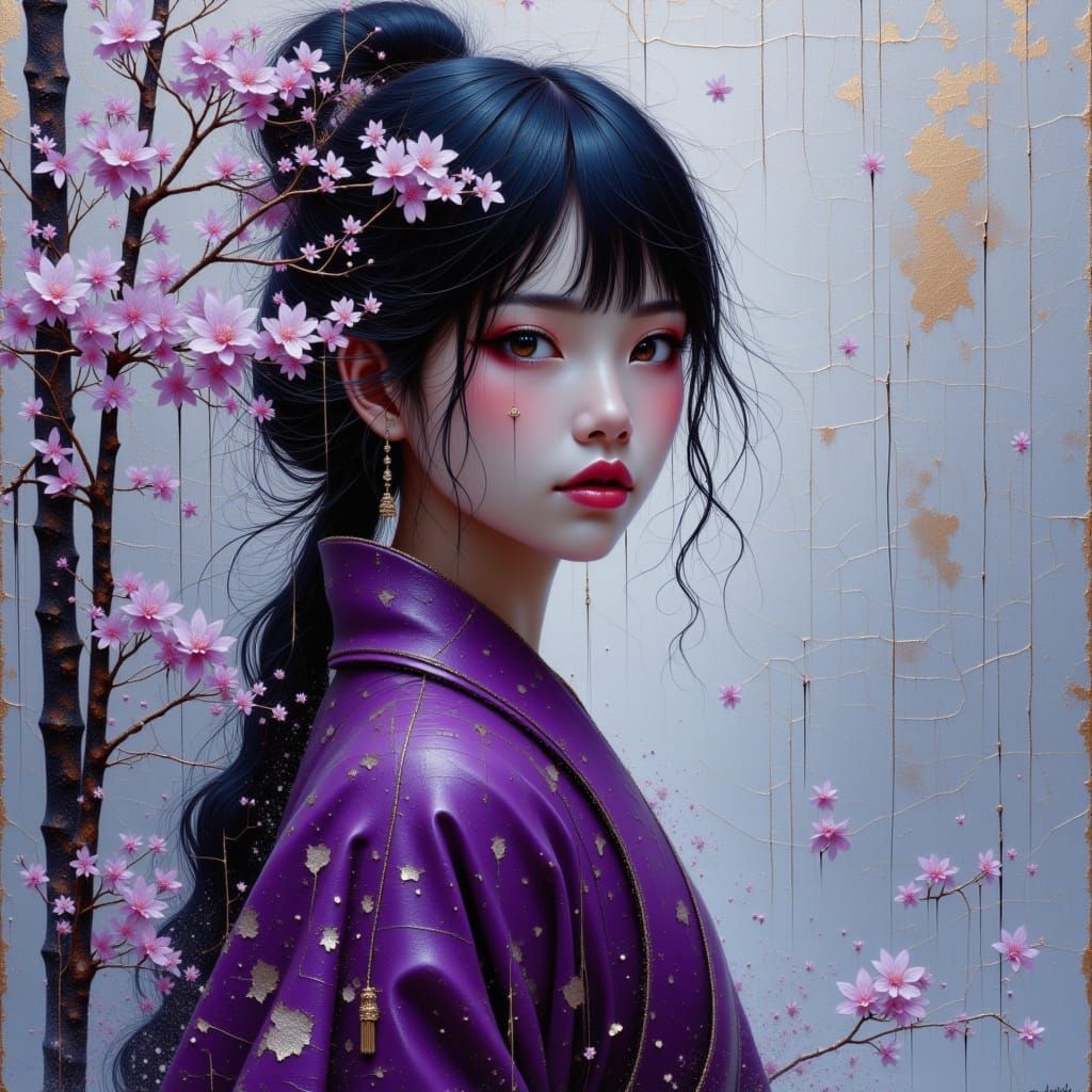 <lora:Lacquered Whispers:1.0>  plum and turquoise colorway, elegant cinematic scene,  Lacquered whispers, river witch, Mosaic art,  glamorou...