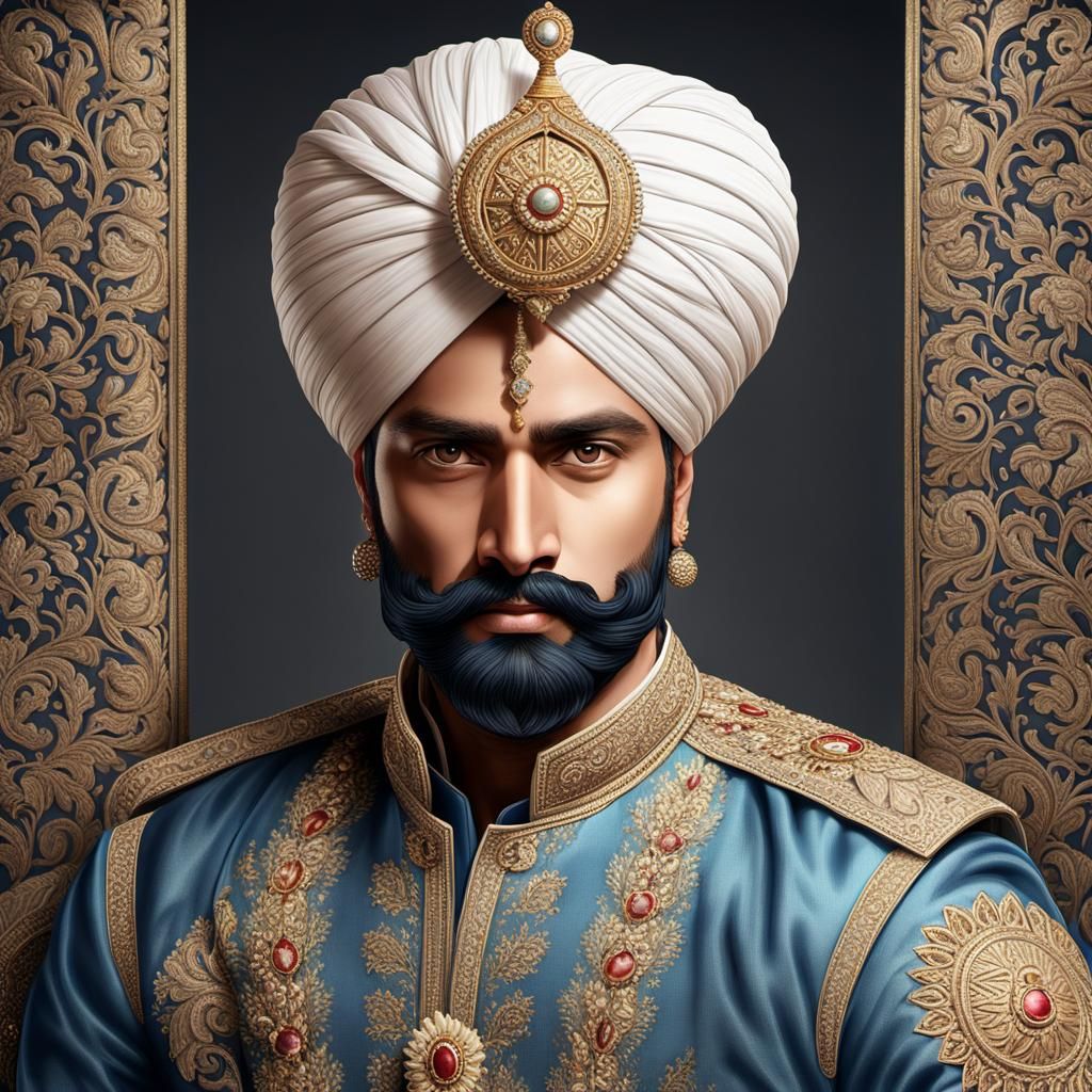 A detailed illustration showcasing a Jodhpuri turban in all ...