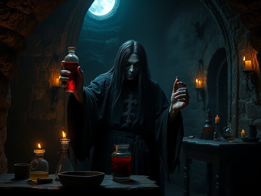 castle in Romania back in 1400 on a dark moonlight night.