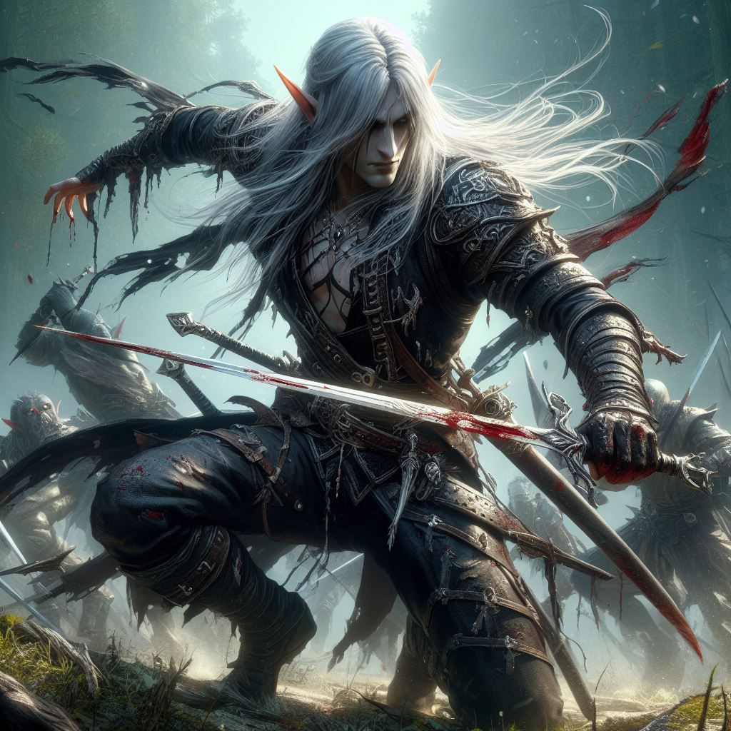 dark elf in battle with orcs