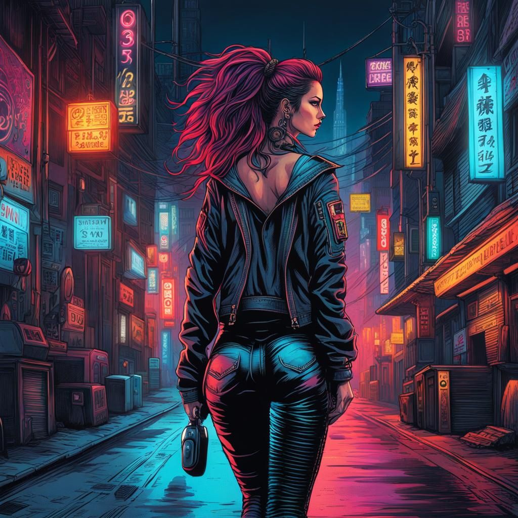Woman walk in a street at night II
