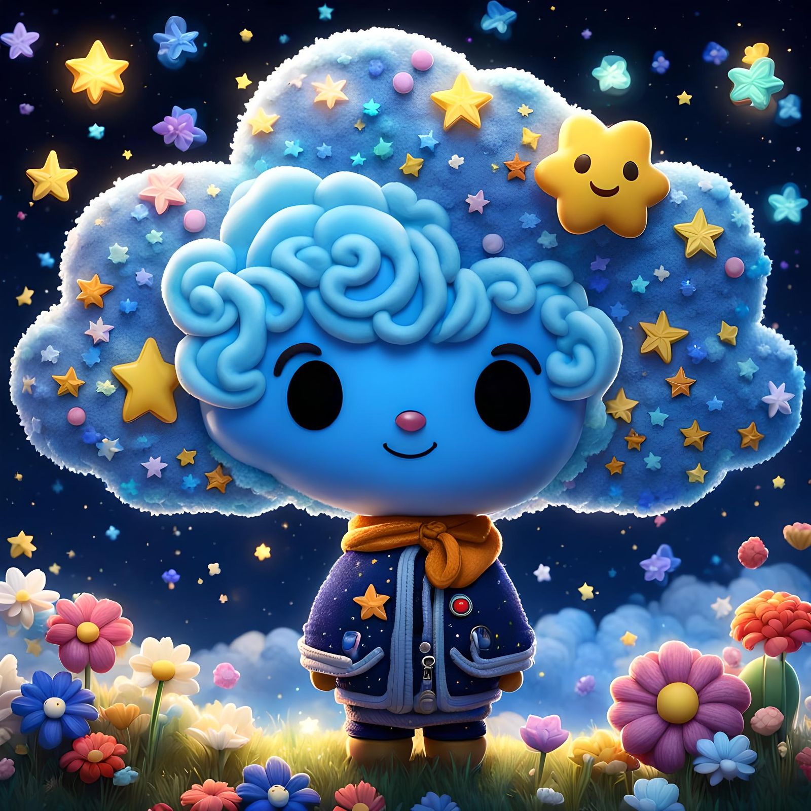 A cute cloud emoji chibified,Woolly and rough and lovely  ,e...