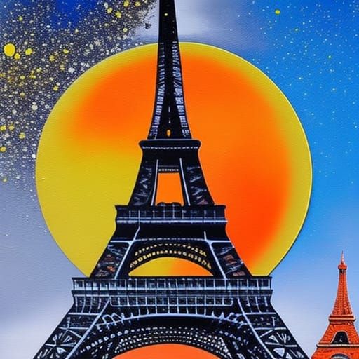 Paris on the moon with Earth shining above Eifel Tower