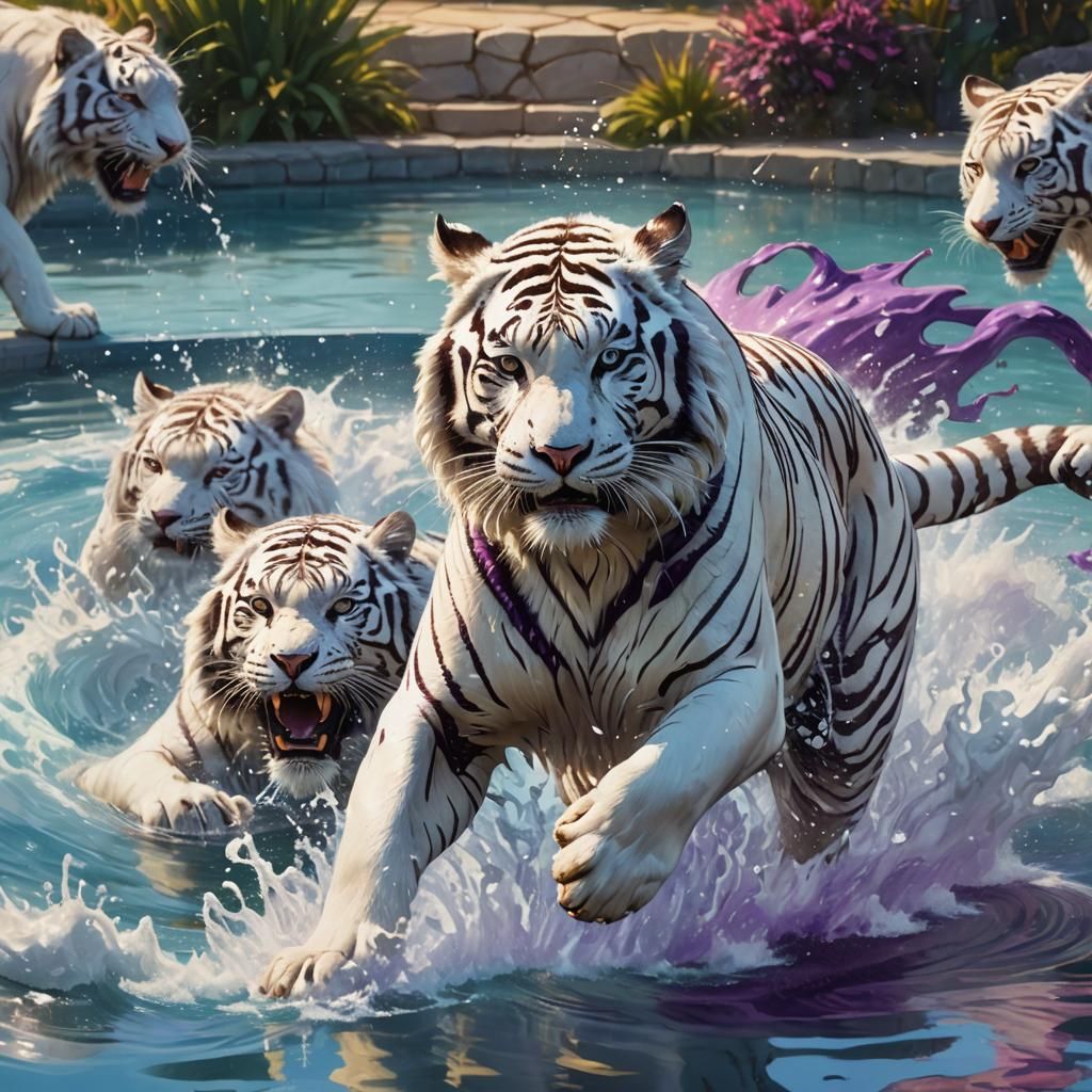 White Tiger and Purple Wolf Water Fight