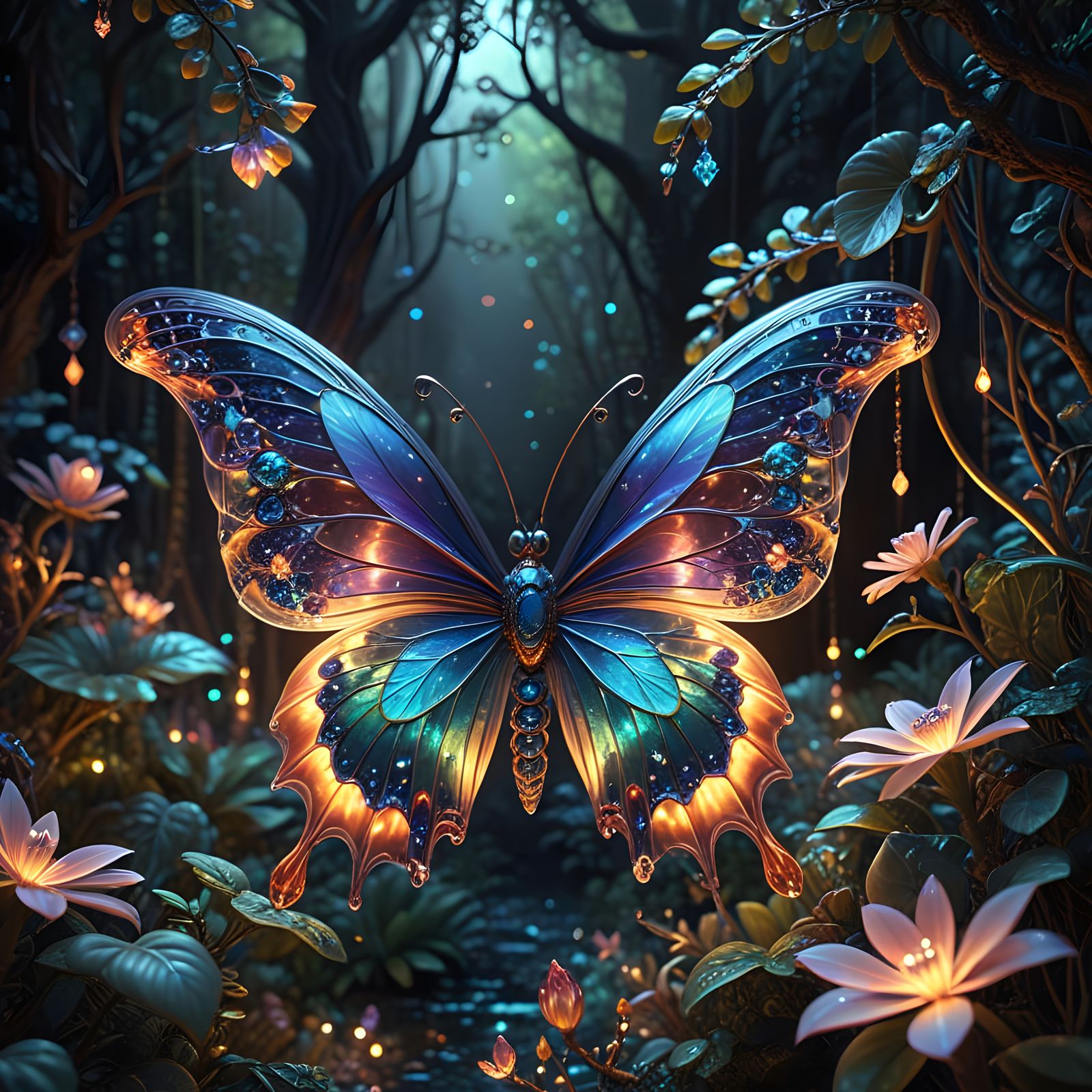 Gossamer Butterfly in a Bejeweled Tropical Paradise