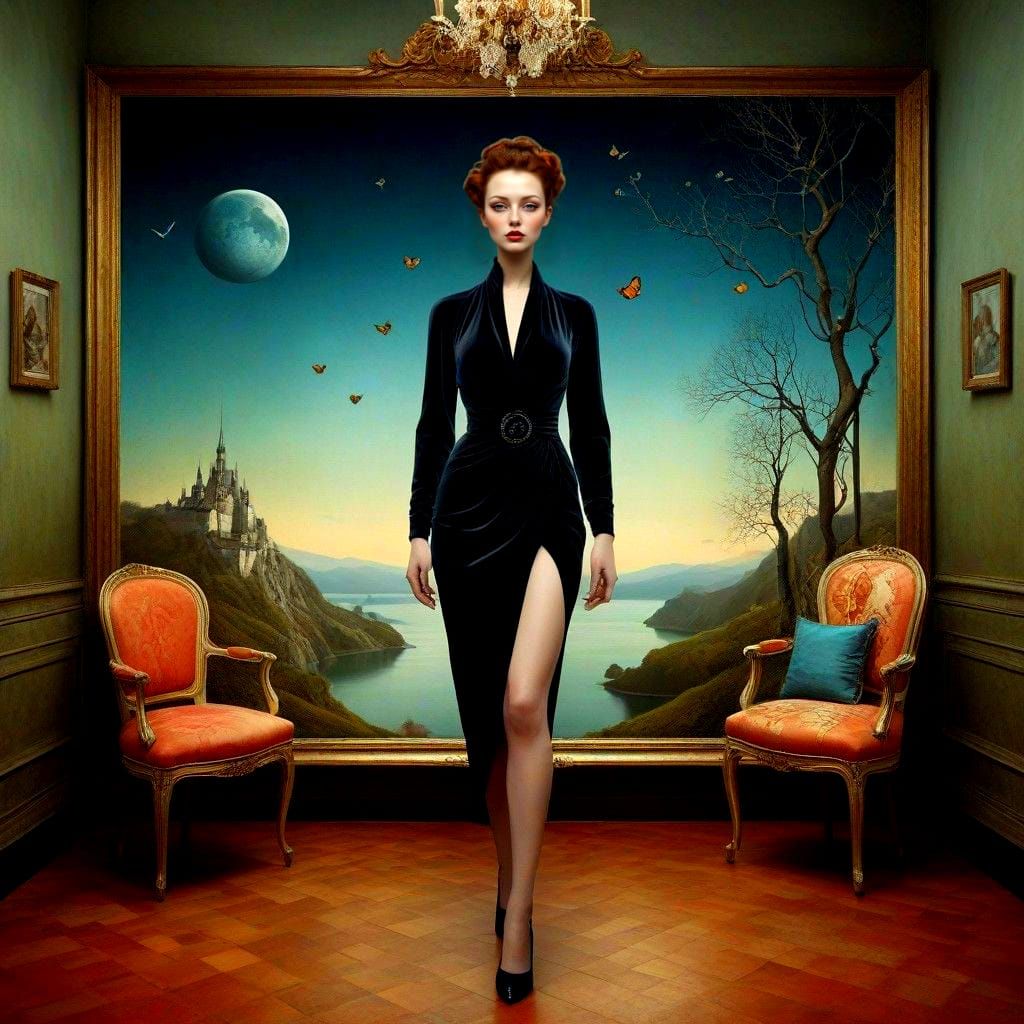 Elegant Lady in Dreamlike Surrealist Scene