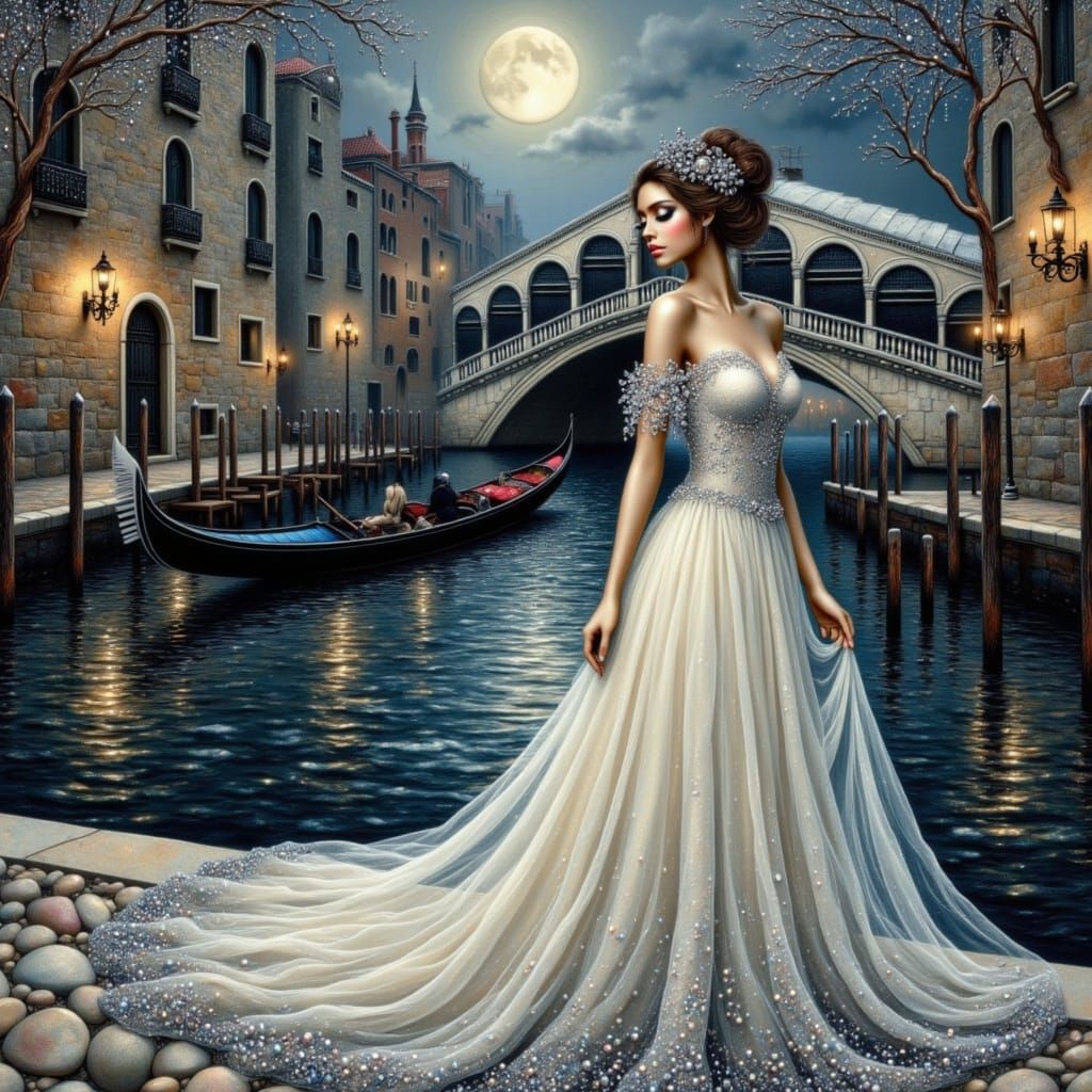 Moonlit Venice at night, 