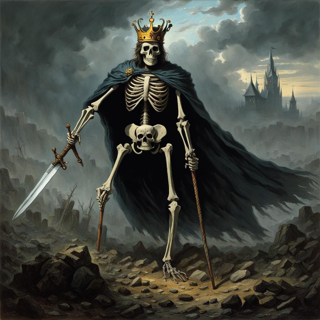 Scay skeleton with a giant blade and a crown