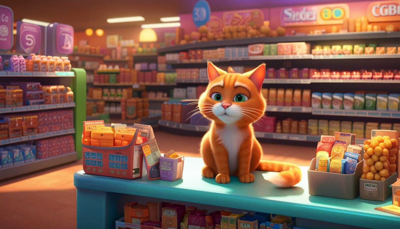 The cat-seller at the checkout in the supermarket serves a p...