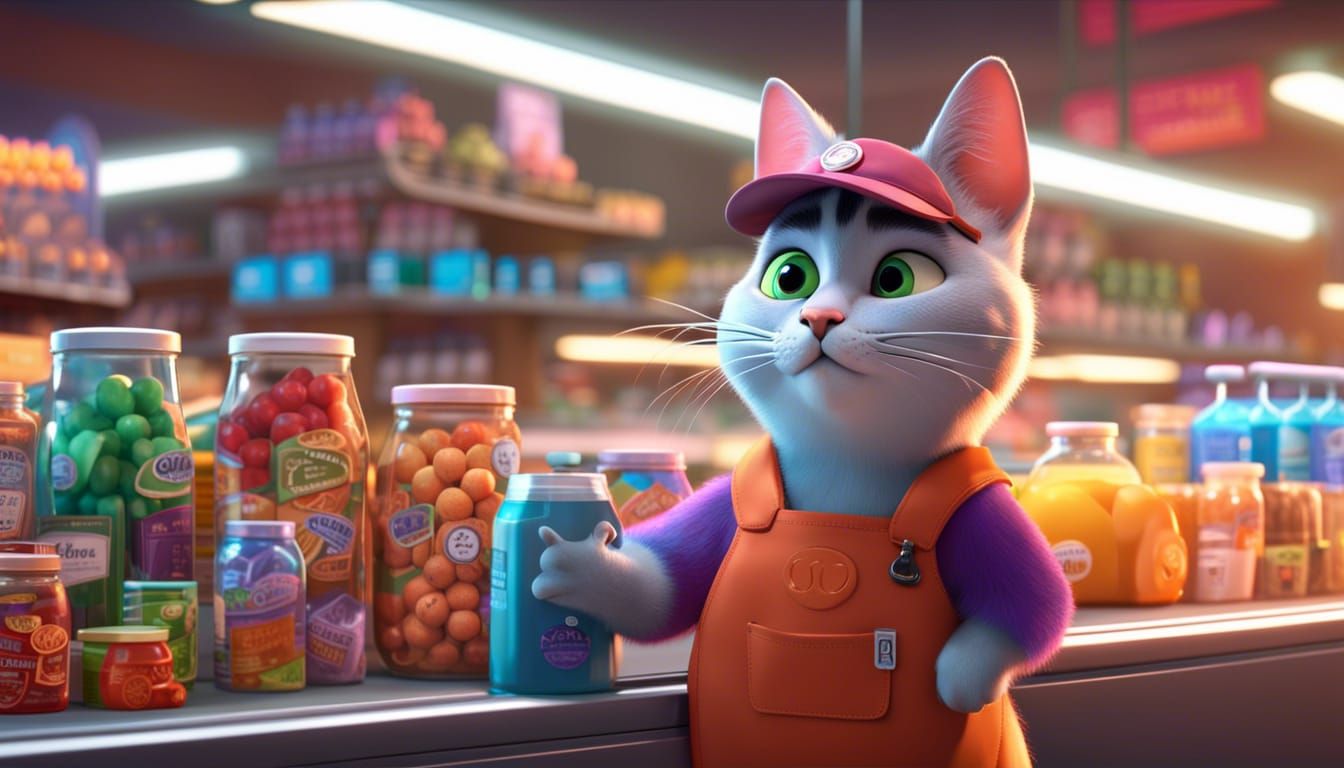 The cat-seller at the checkout in the supermarket serves a p...