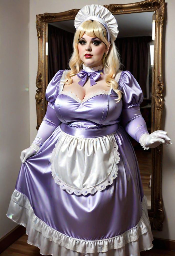 POMPÖÖS Couture. A Satin Wonderland of Sissy Satin Dresses, Sissy Satin Gowns, Sissy Satin Gloves, Big Mirrors. Oh My!
