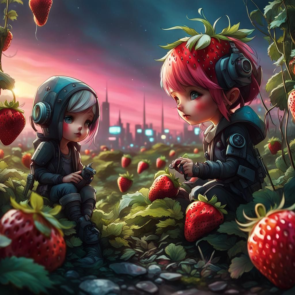 ZombieFruit Characters. 2 Strawberry Zombie. AI Generated Artwork
