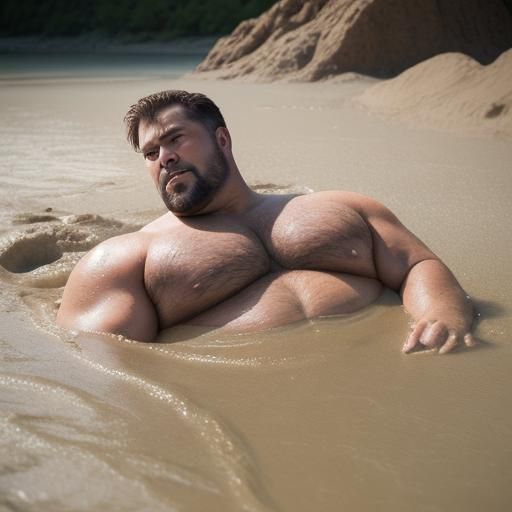 Big Hot beefy man sinking in Quicksand.