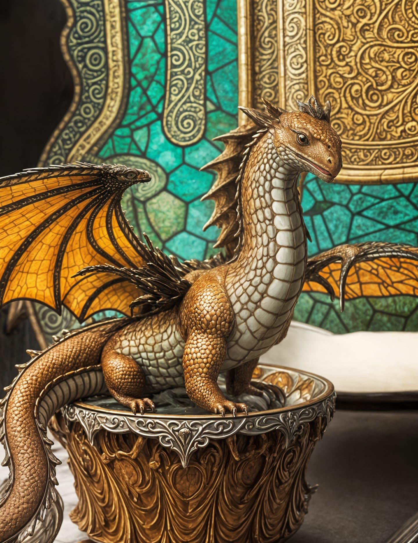 Dragon with light shining through it's right wing