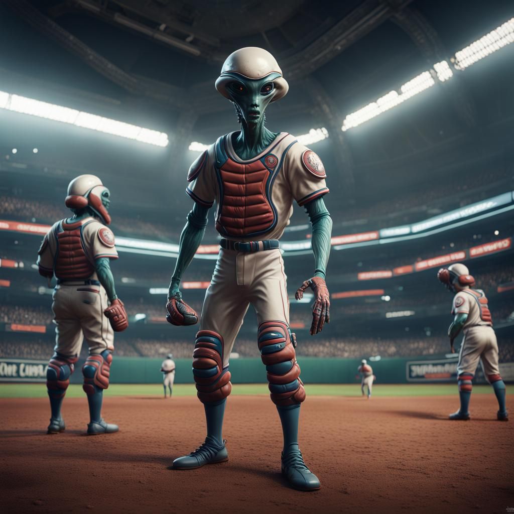Alien Baseball Game, All wearing Pitcher Uniforms   by @Faith 