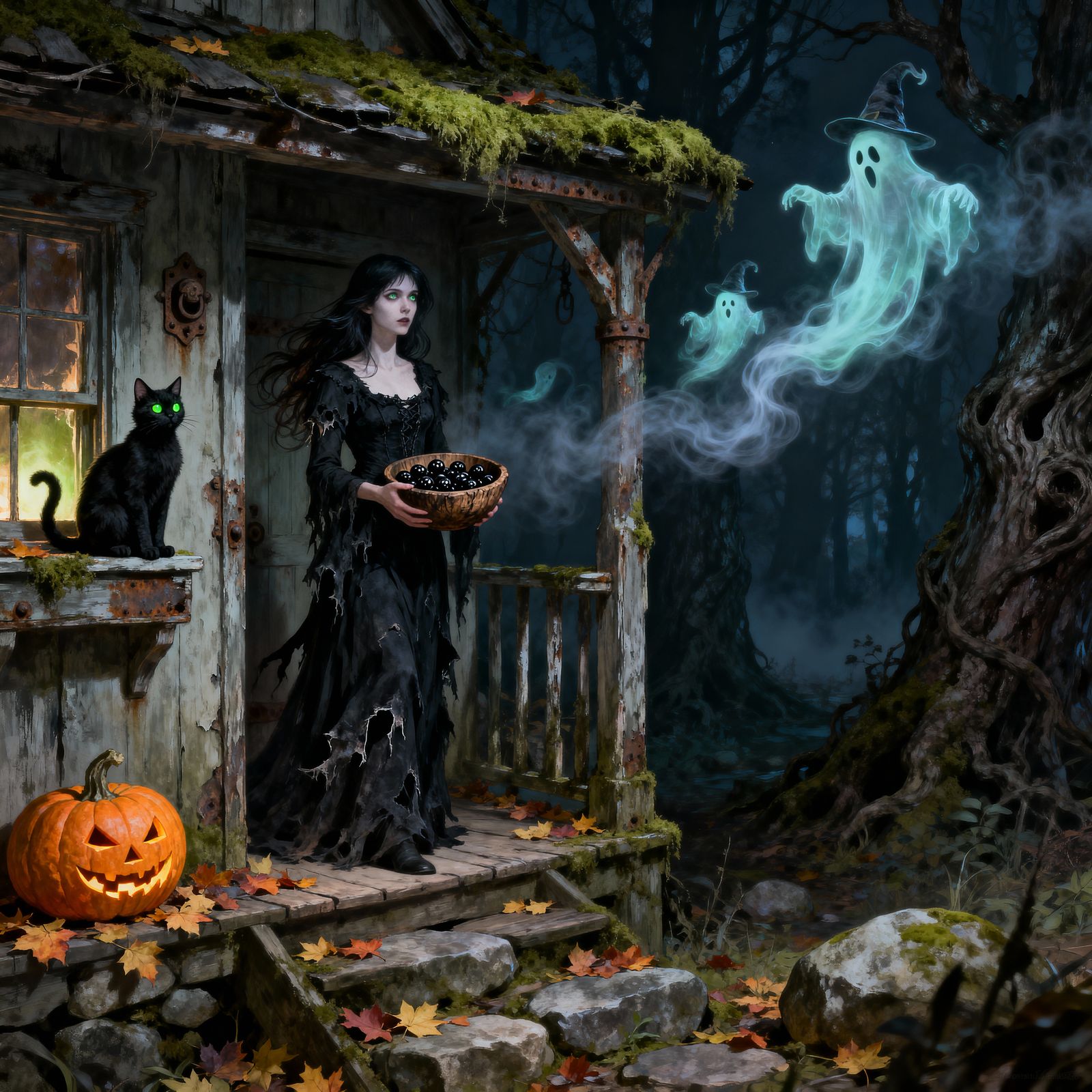 Halloween night in the cursed forest.