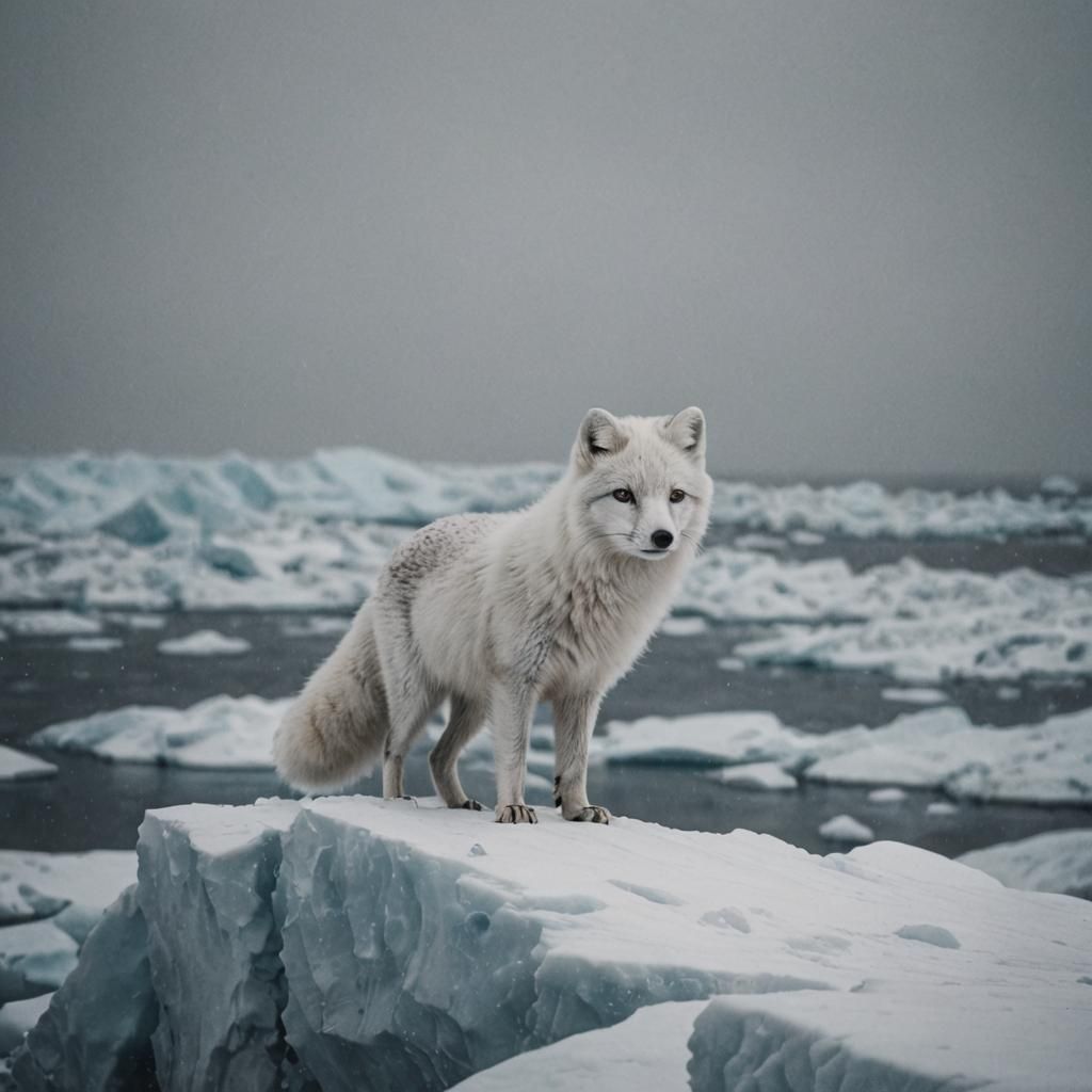 A hyperrealistic Arctic Fox on an Arctic Tundra, standing on...