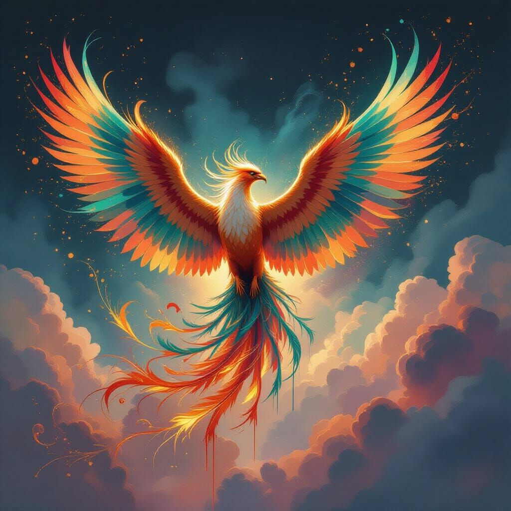 Phoenix Rising in Impressionist-Surreal Style