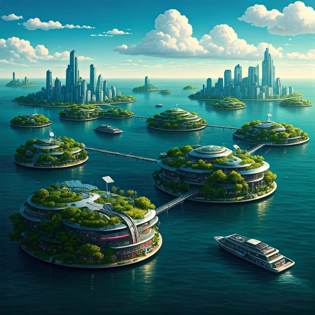 a city on the water in the middle of the ocean  by @Igor_Darovskyi