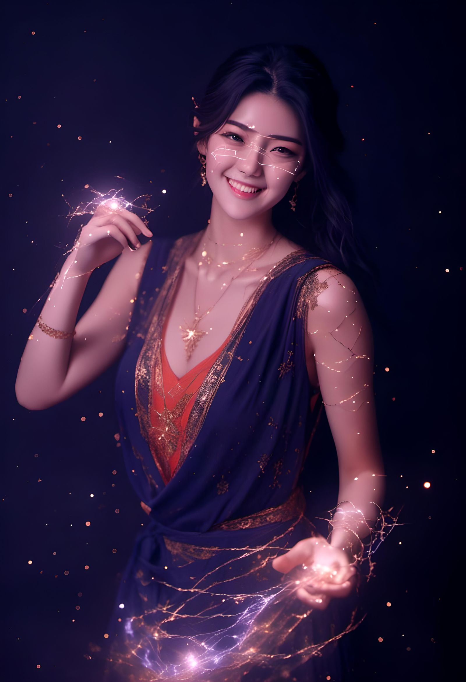 <lora:Sorcerous:1.0> <lora:Unreal:1.0> <lora:MakeItPretty:1.0> 

"Sparkle Fire"

Wife out dancing without her husband or...