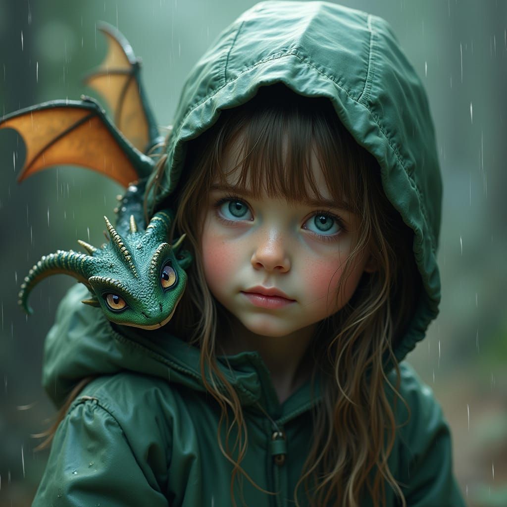 photo realistic image, A close up view of A tiny slender winged and horned dragon, curled around the ...  by @undefined