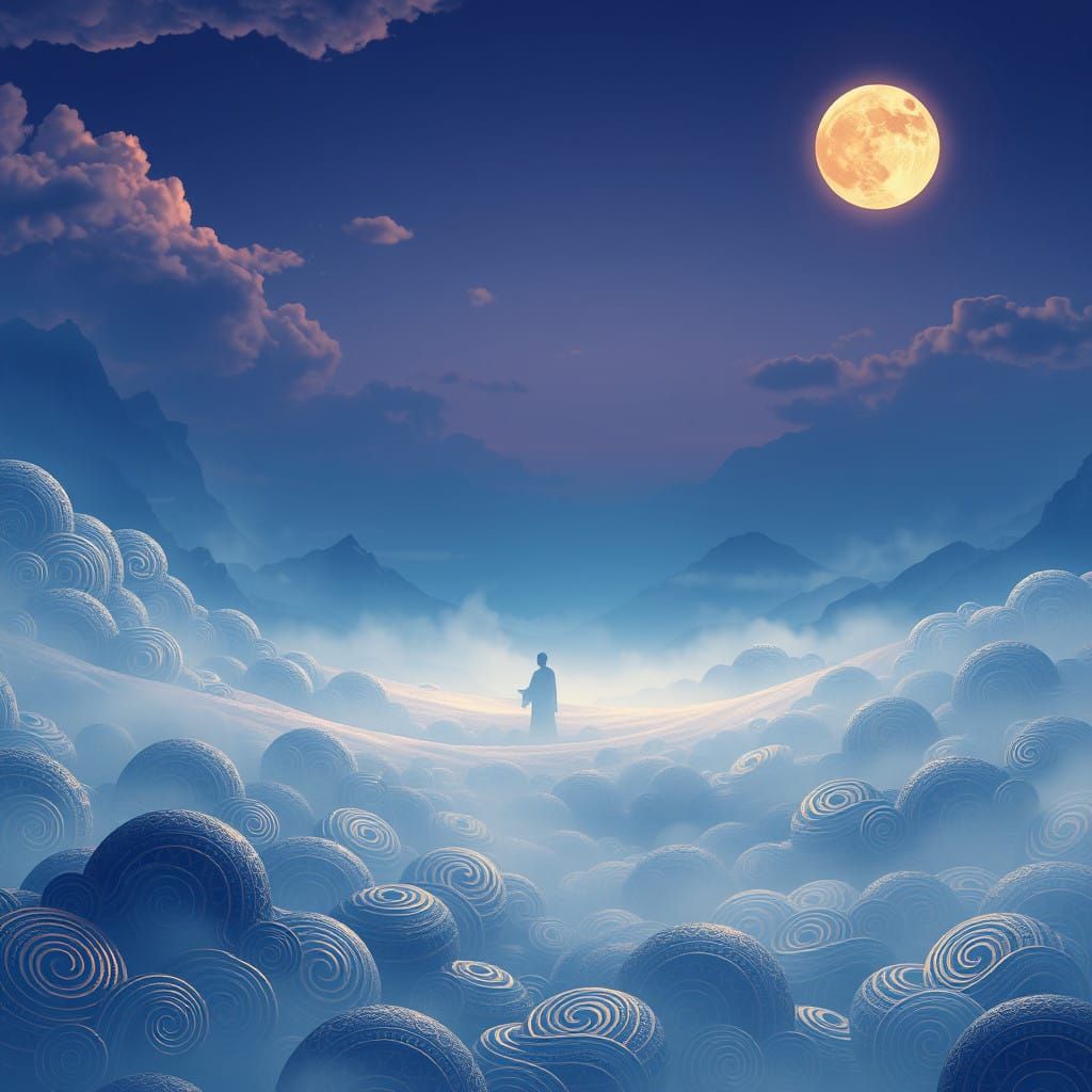 Ethereal Asian Fantasy Landscape with Lone Figure