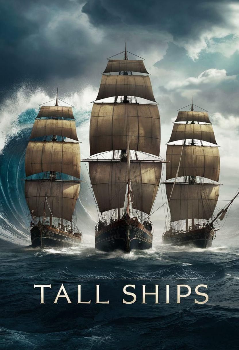 ‘Tall Ships’ movie poster, three masted traditional yachts,  stormy seas  by @Northview