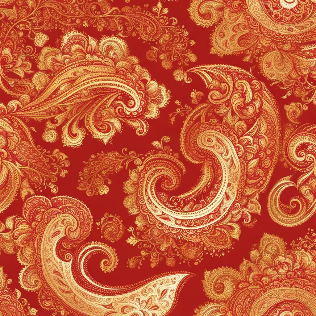 red and gold flame paisleys