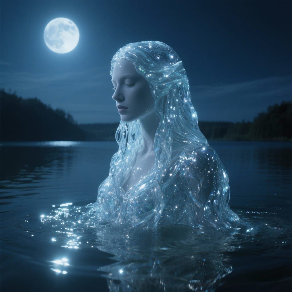 A beautiful female goddess face ,long flowing hair,the face and hair is made of running sparkling ...  by @Gothickat