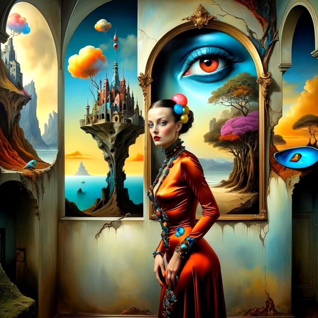 Surrealist Lady in a Dreamlike Paradise