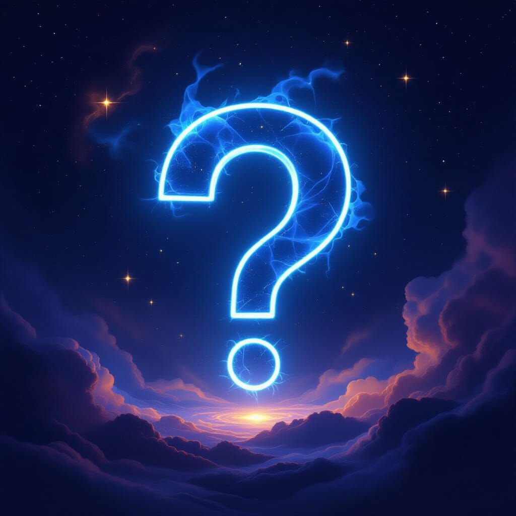 Glowing Question Mark in Cosmic Void