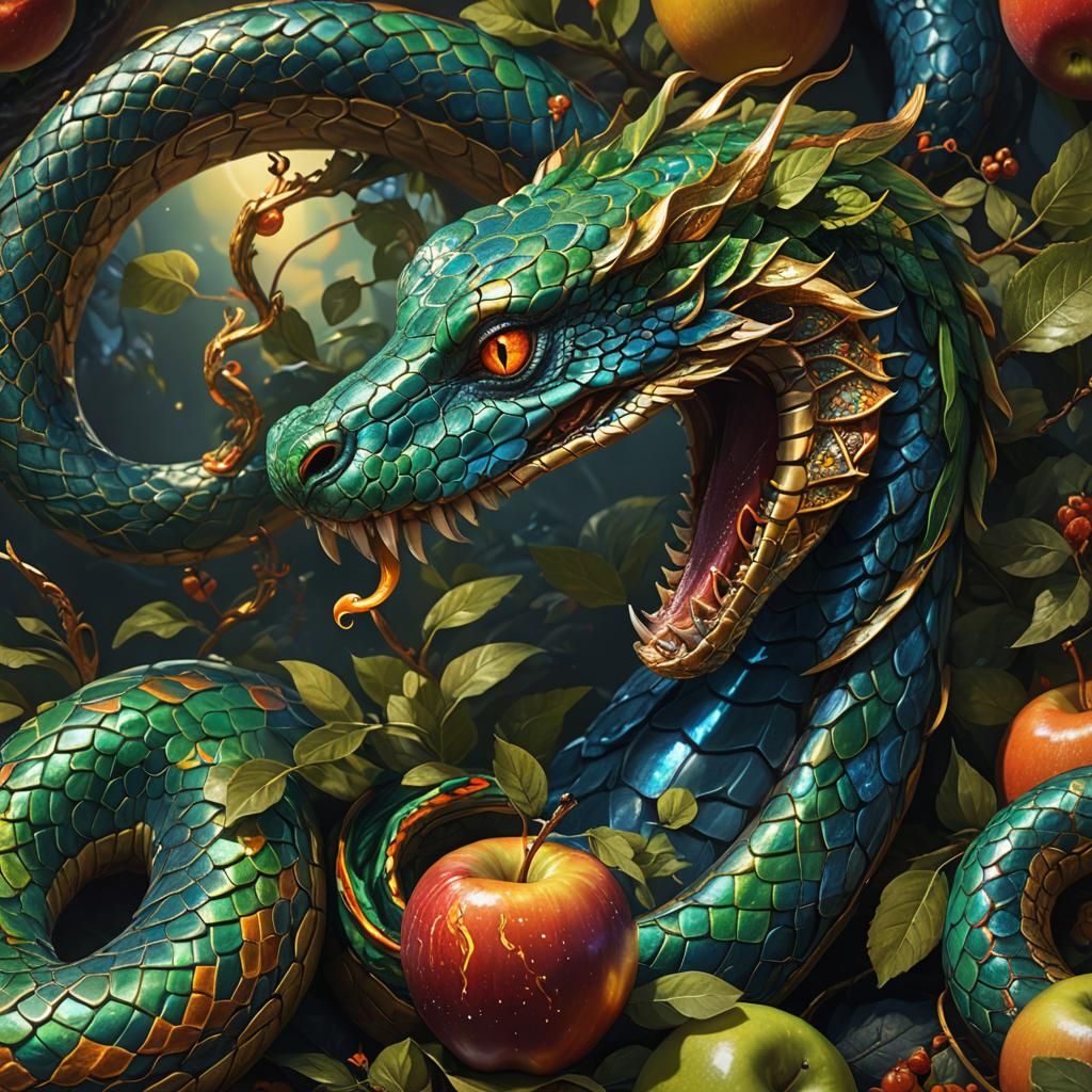 Serpent Offers Apple: Fantastical Concept Art