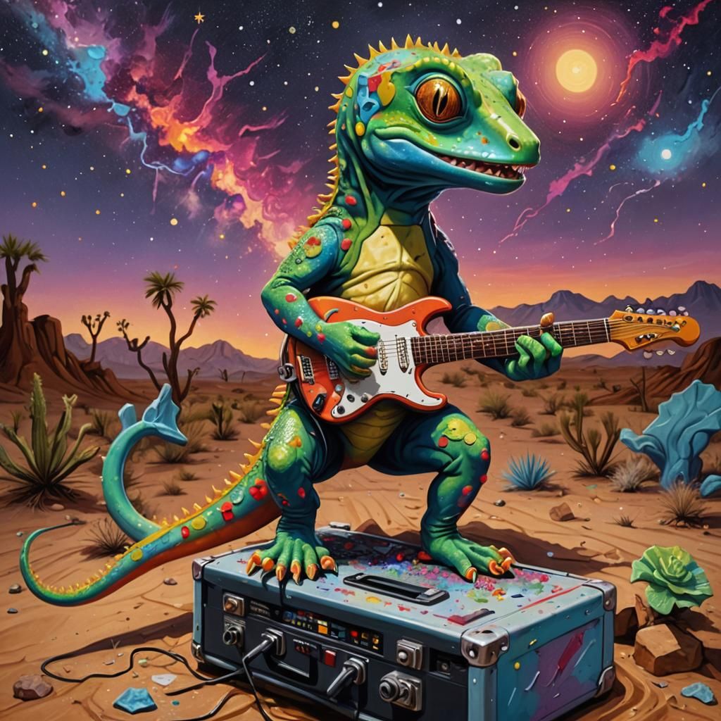 A Gecko playing an Electric Guitar