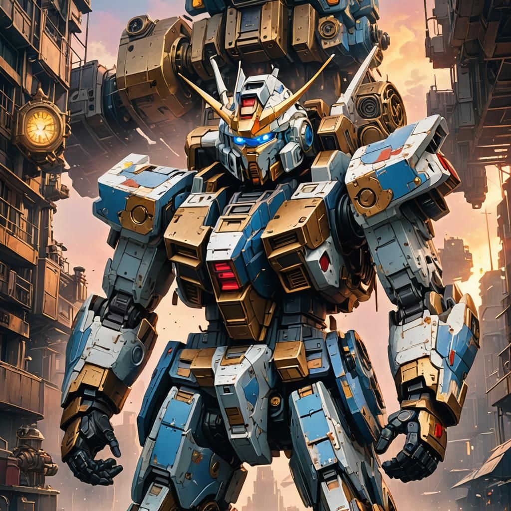 Gundam steampunk (light at dawn:1.9) (watercolors:1.9) 8k re...