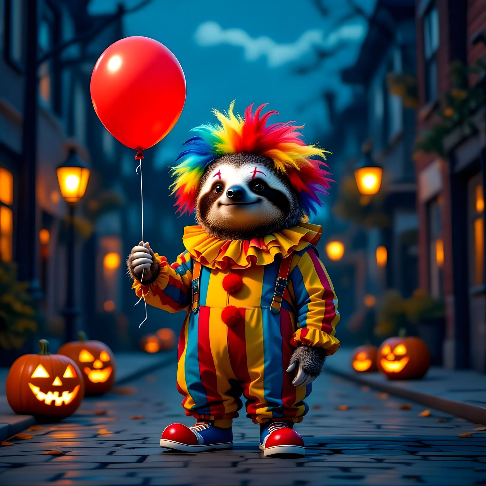 Sloth dressed as a clown for halloween  by @JuhJuh